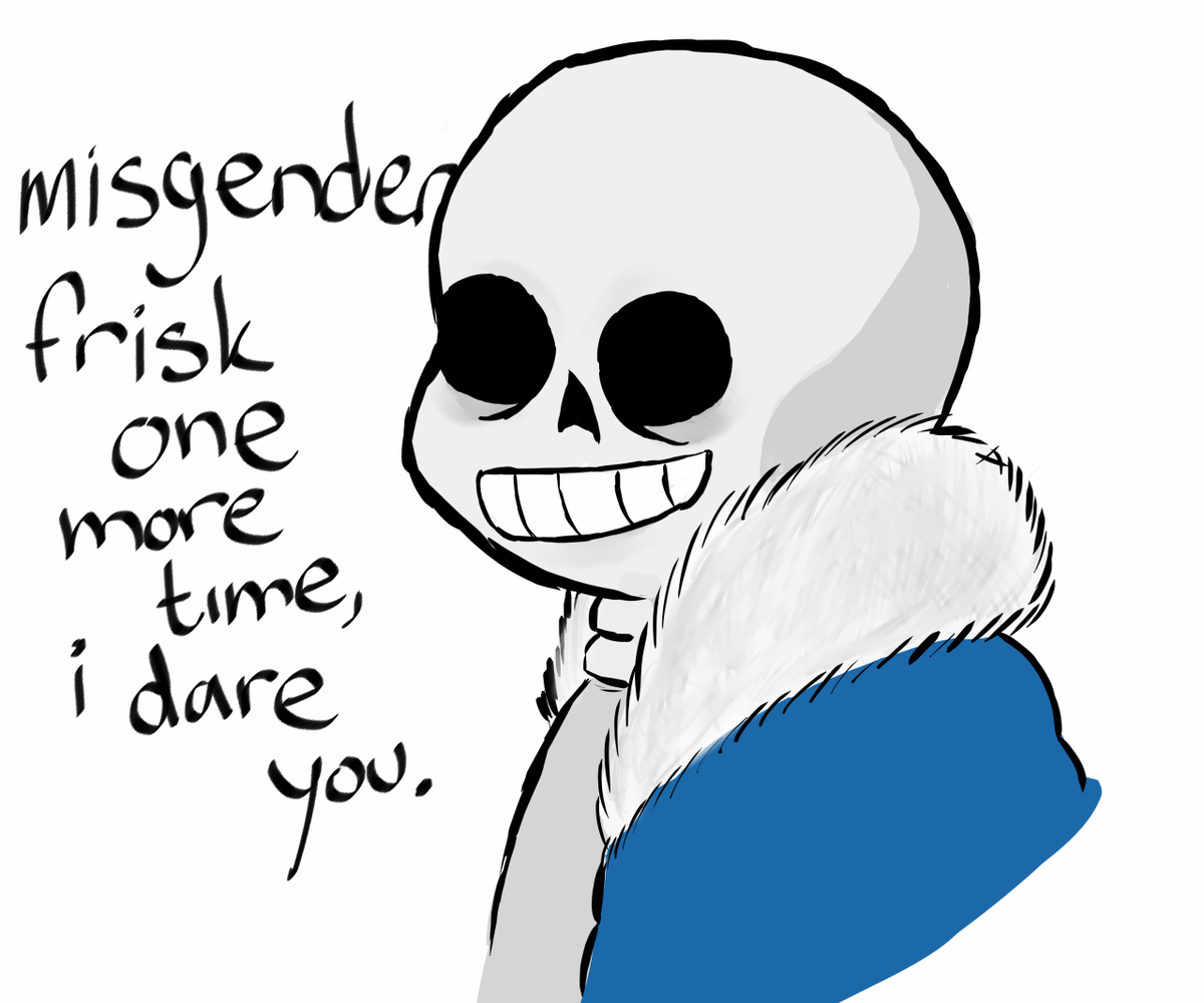 Sacutiepie's tweet photo. very into Sans being protective over Frisk being nonbinary &amp; shitting on anyone that doesn't respect their pronouns https://t.co/Qm9dzj39yO