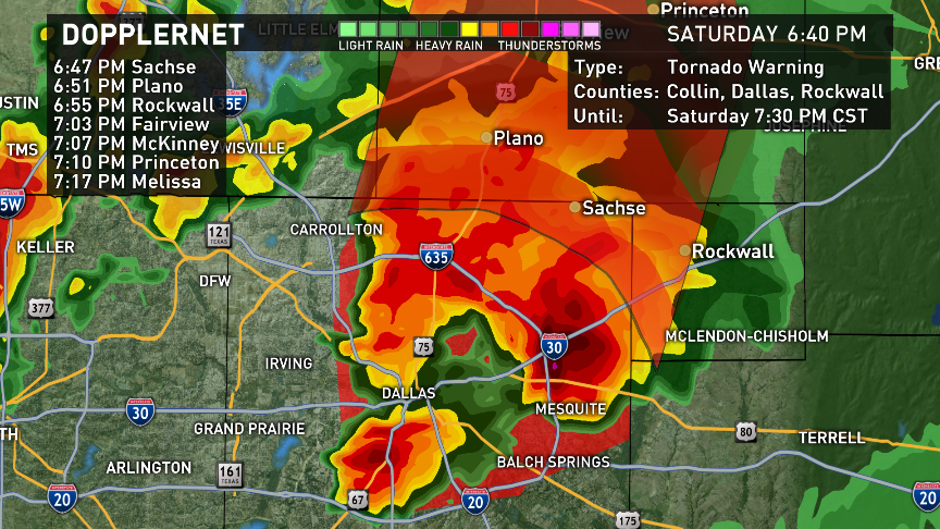 wfaa's tweet photo. A Tornado Warning has been issued for Dallas, Collin, Rockwall Counties until 7:30PM #wfaaweather https://t.co/FsGFbzOZPo