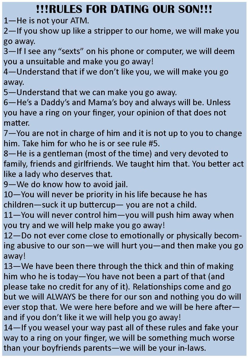 Rules for dating my son