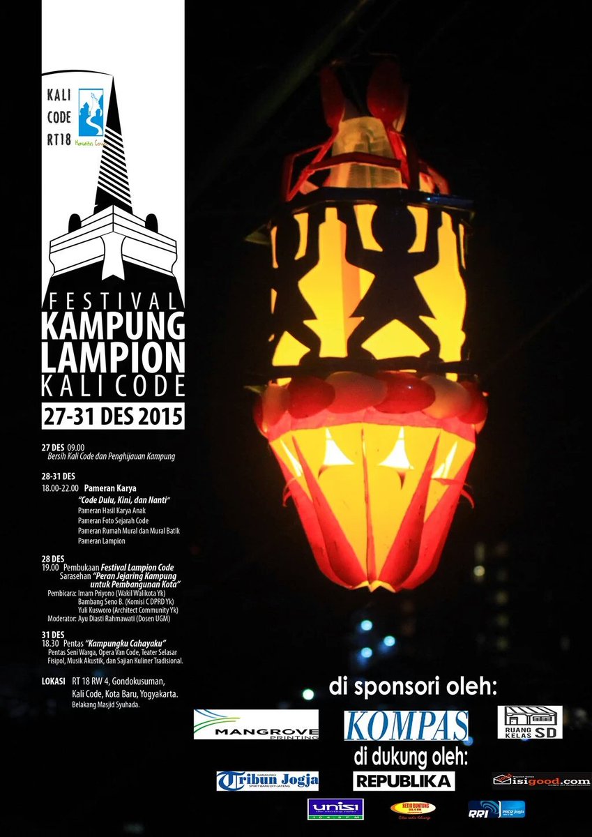 Cari_Kost_Jogja's tweet image. #infojogja Pesta Akhir Tahun Kini Hadir #kalicode #jogja #Festival Kampung #Lampion | 27-31 Des 15 |Free