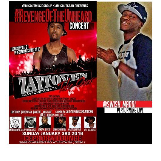 MSLBMGMT's tweet photo. Swish Maddi Performing Live Jan 3rd. @SwishMaddiPromo "Zaytoven Take-Over" #RevengeOftheUnheard Concert #Atlanta https://t.co/te0nSuGzvb