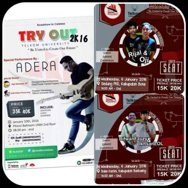 TryOut2k16
Makassar 10 januari 2016
Bantaeng dan bone 6 januari 2016
Info lebih lanjut 
Hub : asy (082291923830)
