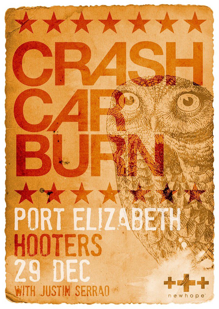 Tour time!! <a href="/PortElizabeth/">Port Elizabeth</a> I'll be seeing you on Tuesday 29 Dec <a href="/Hooters_SA/">HootersSA</a> with <a href="/CrashCarBurn/">CrashCarBurn</a> &amp; <a href="/DieHeuwels/">Die Heuwels Fantasties</a>