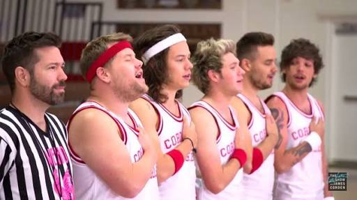 snowlessnarry's tweet photo. Corden's Angels and when they sang Steal My Girl as their national anthem #1DFandomMemories2015 https://t.co/0LIti3hn3w