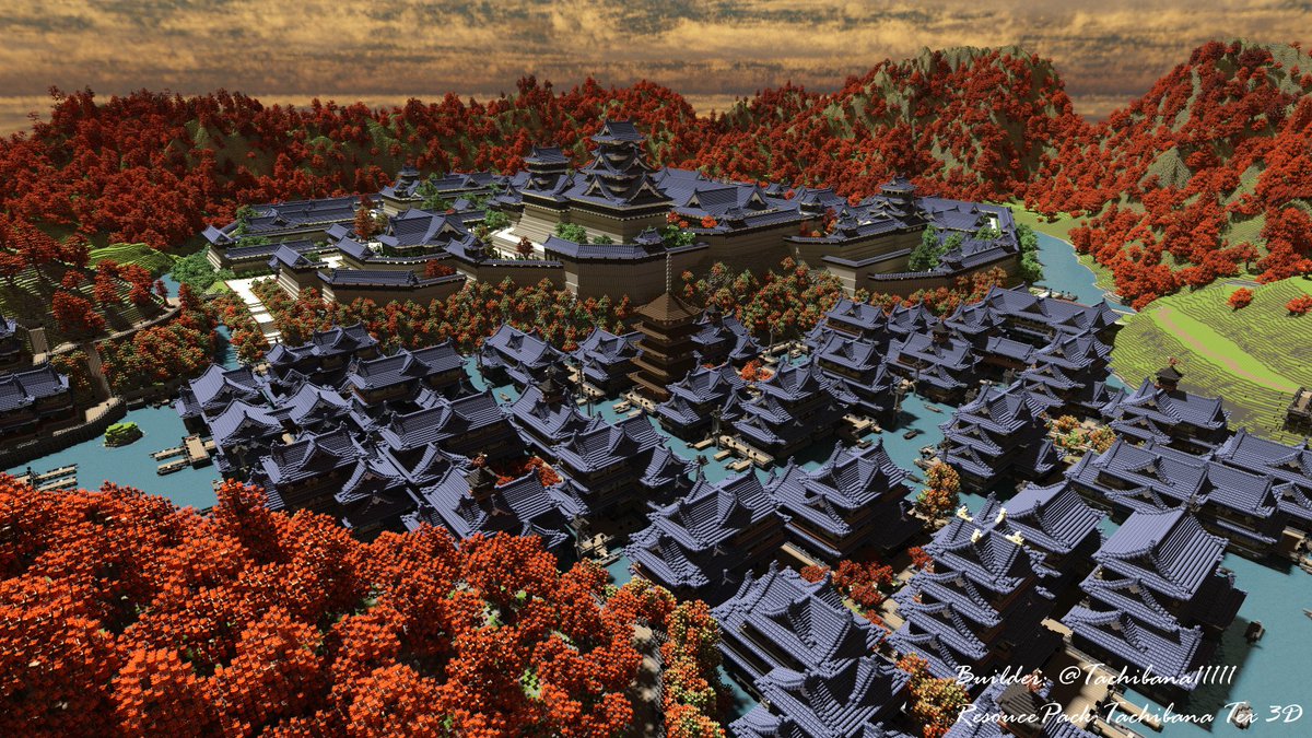 Tachibanatex3d ファンタジー和風 をテーマにminecraftで作成した渓谷都市 湖上都市 お城が完成しました 現実には存在しない和風の街を目指して作りました 作成期間は2年5ヶ月 メインのテクスチャは自作 完成記念にワールドの全景をどうぞ