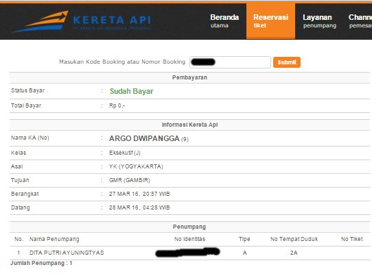 pemesanan 27 maret:
Argo Dwipangga sub kelas J aman :)
<a href="/KAI121/">Kereta Api Indonesia</a>