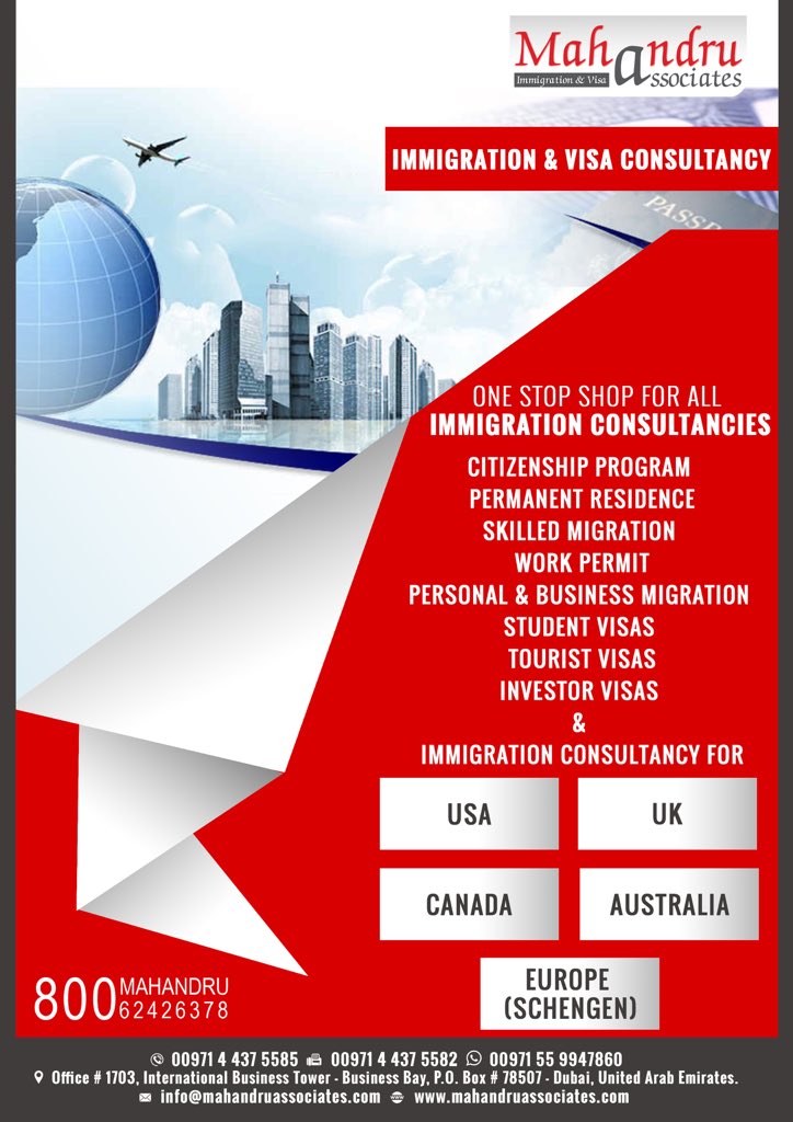 MahandruGroup's tweet photo. #Immigiration #Visa #Consultancy
#Dubai
#Citizenship #Tourist #Business #Migration
#USA #UK #EU #Schengen #Canada https://t.co/Qr1WirP4he