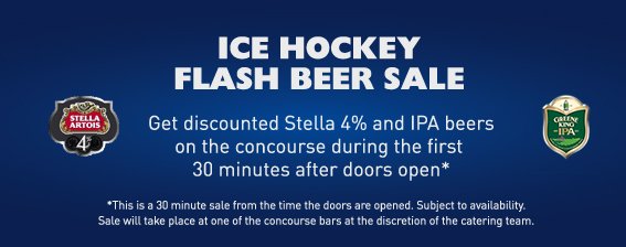 Nat_Ice_Centre's tweet photo. Our ice hockey flash sale for tonight's big game is on Bar 5 when doors open! Plus, skip the queues with @SabreApp! https://t.co/btMIOxHmGx