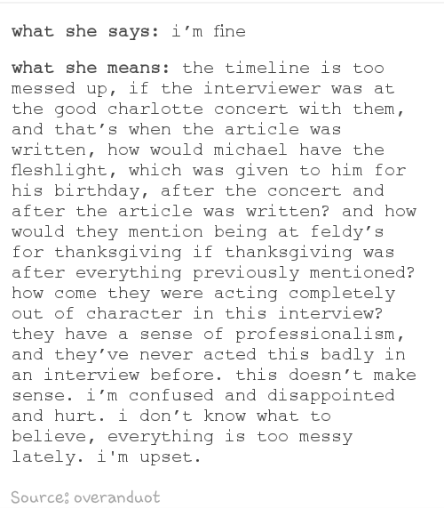 5SOSTumblrx's tweet image. What she says vs what she means