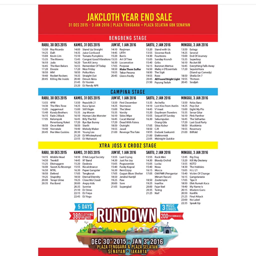 rocket_rockers's tweet photo. 30 Des  @JakCloth @AsyikBeratID stage @ Plaza Tenggara &amp; Selatan Senayan
HTM:  25.000
On Stage: 19.00 WIB https://t.co/5cNIhrtb11
