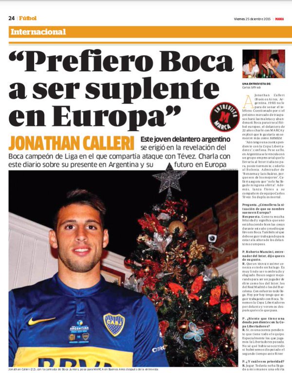 Fichajesdefpc_'s tweet photo. .@Jocalleri en @marca: "Prefiero Boca a ser suplente en Europa".
La entrevista completa ▼▼ https://t.co/XA3gOphV5M