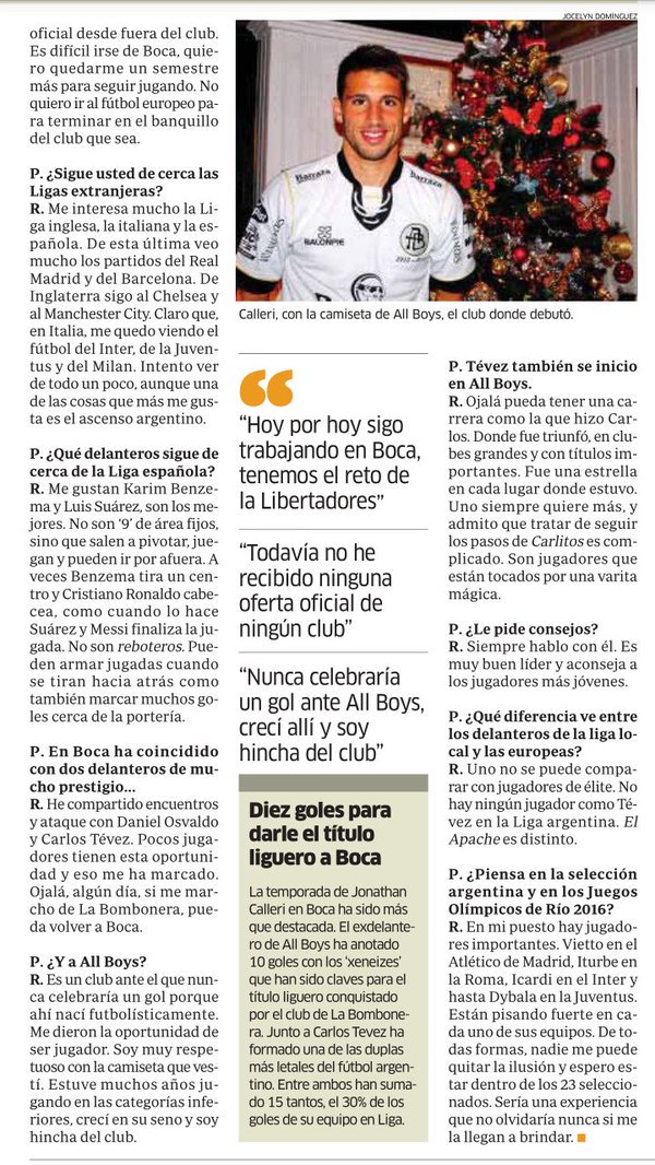 Fichajesdefpc_'s tweet photo. .@Jocalleri en @marca: "Prefiero Boca a ser suplente en Europa".
La entrevista completa ▼▼ https://t.co/XA3gOphV5M