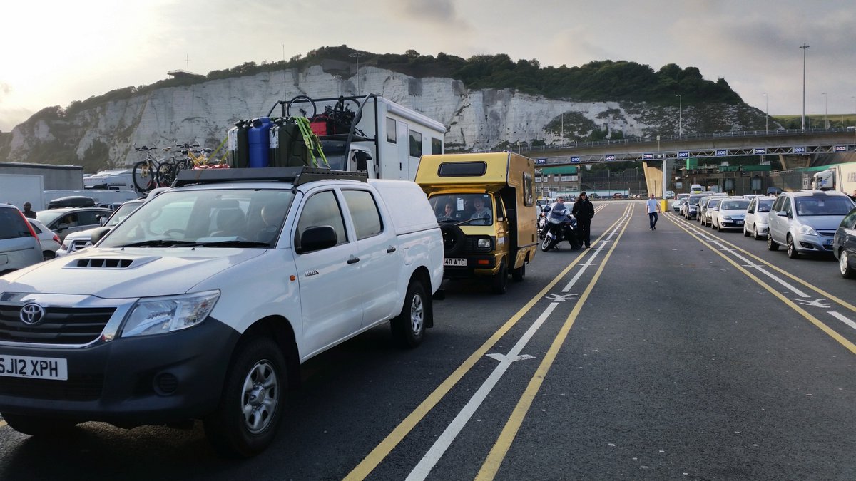 AldoKane's tweet photo. Setting off from Dover, Crew car &amp; Cast en route to Australia - #12MonthsOfAdventure #VerticalPlanet #roadtrip https://t.co/RrIaLLCq7P