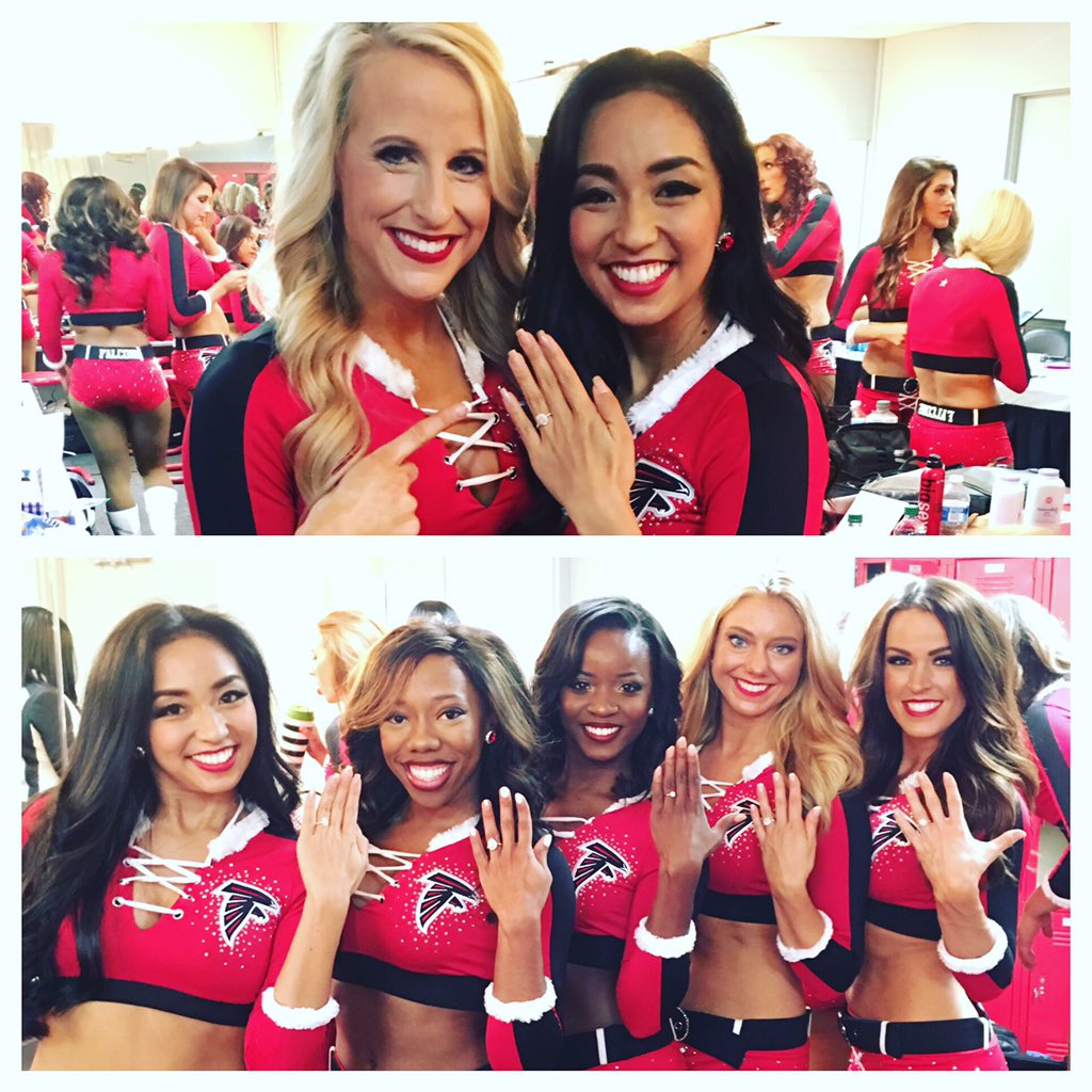 Sydnelynh's tweet photo. @AFC_rie joined the ring club! Chris proposed on the sidelines!!💍❤️💍 lets CELEBRATE!! Love you both! #CARvsATL 😘😘🎊💍 https://t.co/XAqYUUIeka