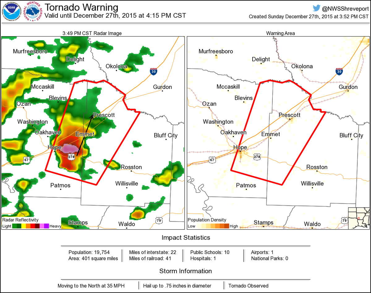 NWS Shreveport on Twitter "Tornado Warning including Hope AR, Prescott