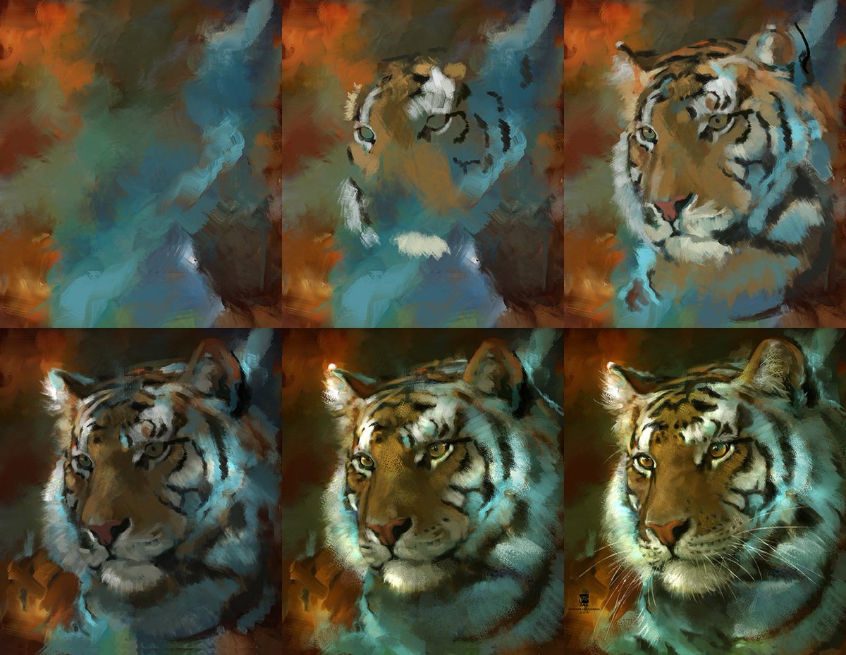 DeviantArt's tweet photo. Brush strokes and shapes build until they form a magnificent tiger in this process piece. https://t.co/Z7AV6Mjf5g https://t.co/K1uxmhT0sV
