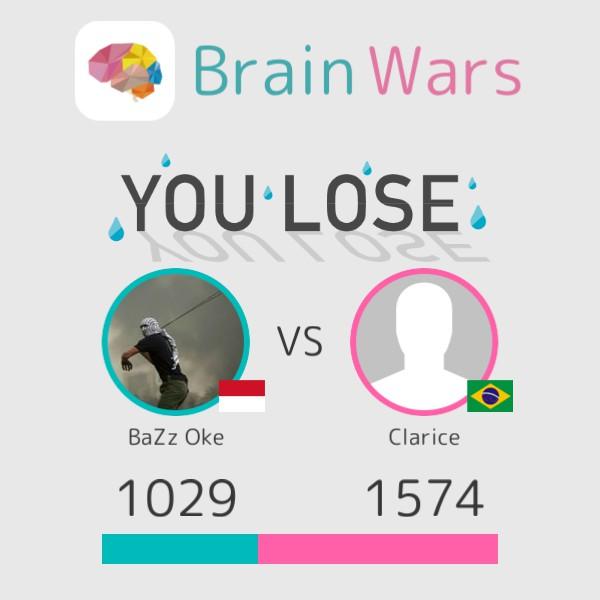 I challenged Clarice and lost;( Challenge players from around the world! #BrainWars
brainwarsapp.com