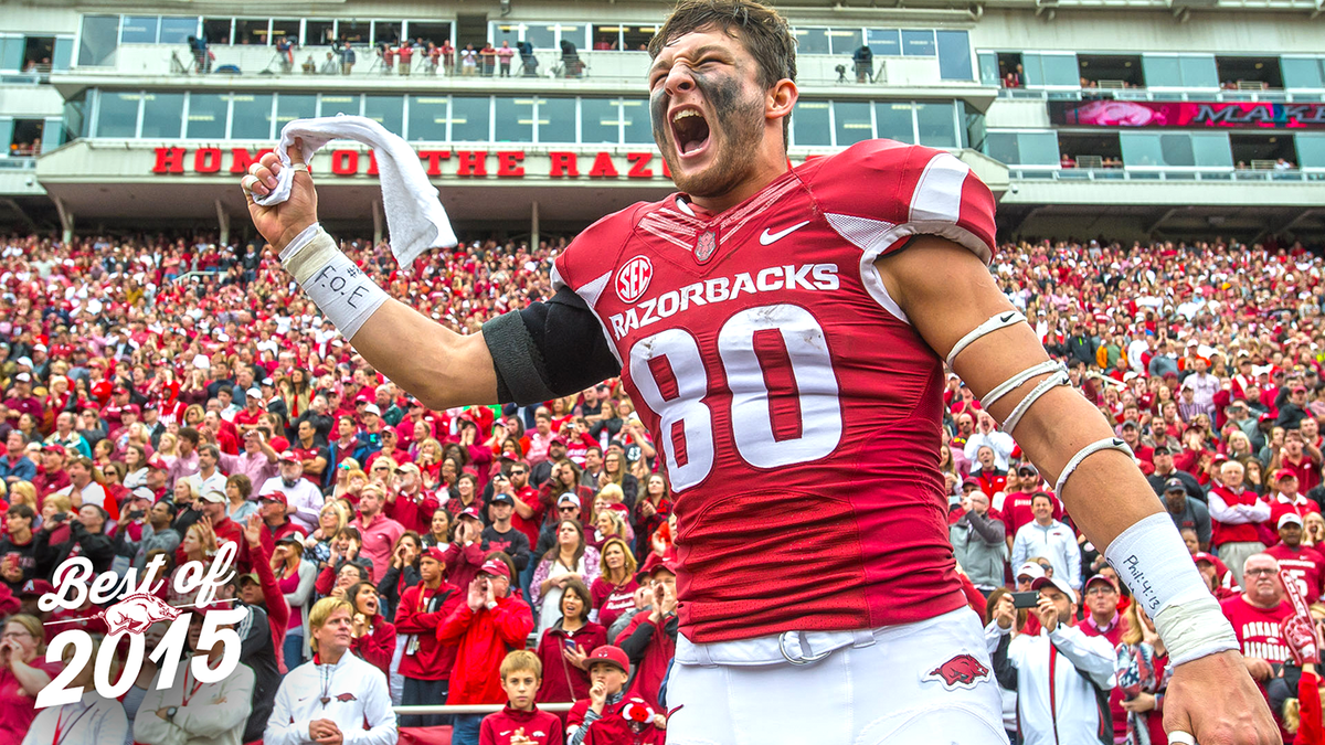 ArkRazorbacks's tweet photo. 📷 @drewmorgan15 after the EPIC 4OT win against Auburn. 

#HogsBestOf2015 https://t.co/dCCMwmbTgb