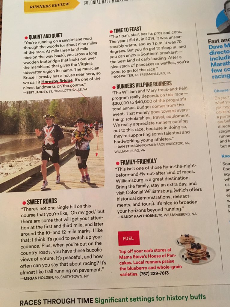 Checkout this Month's copy of <a href="/runnersworld/">Runner's World</a> to see an article about Sentara Colonial Half Marathon!