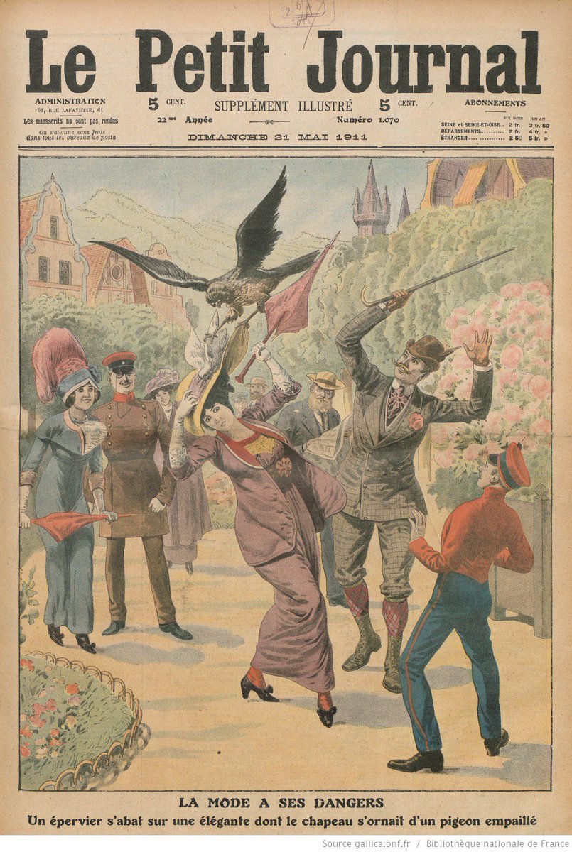 OldFrenchCrime's tweet photo. 1911 fashion victim: Her hat was adorned with a stuffed pigeon, is attacked by a hawk https://t.co/ymdbuZ9iOu https://t.co/ta7MsPw2qJ