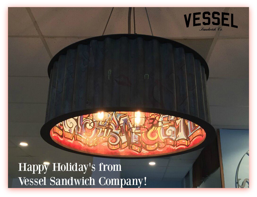 Vessel Sandwich Co. centerpiece with awesome lighting from Stewart Lighting <a href="/stewart_lightin/">Stewart Lighting</a>