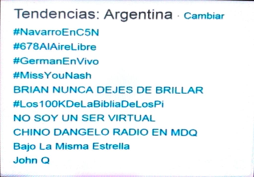 teleargentinaOK's tweet photo. #NavarroEnC5N Primera tendencia en Argentina. https://t.co/Ek93HH6Ivp