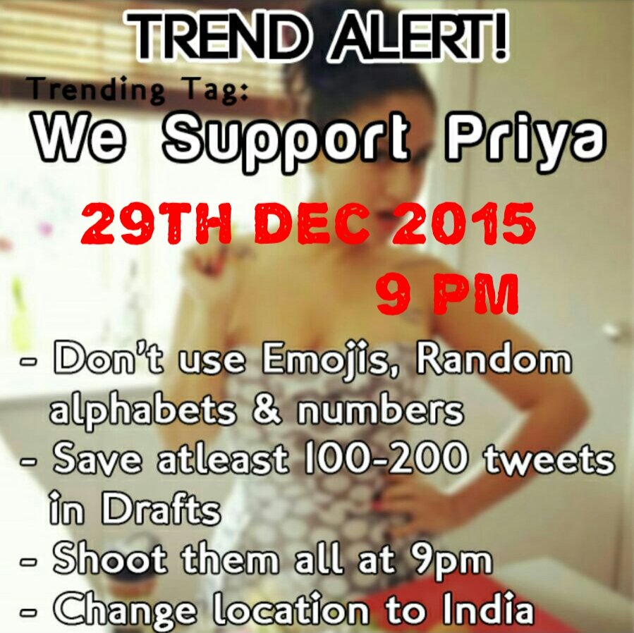 fans_priya's tweet photo. #TrendAlert!
We Support Priya
Tuesday at 9:00 PM
Save Drafts
Be ready #TeamPriya ! 
#BB9 #BiggBoss9 https://t.co/fei4pvL9ve