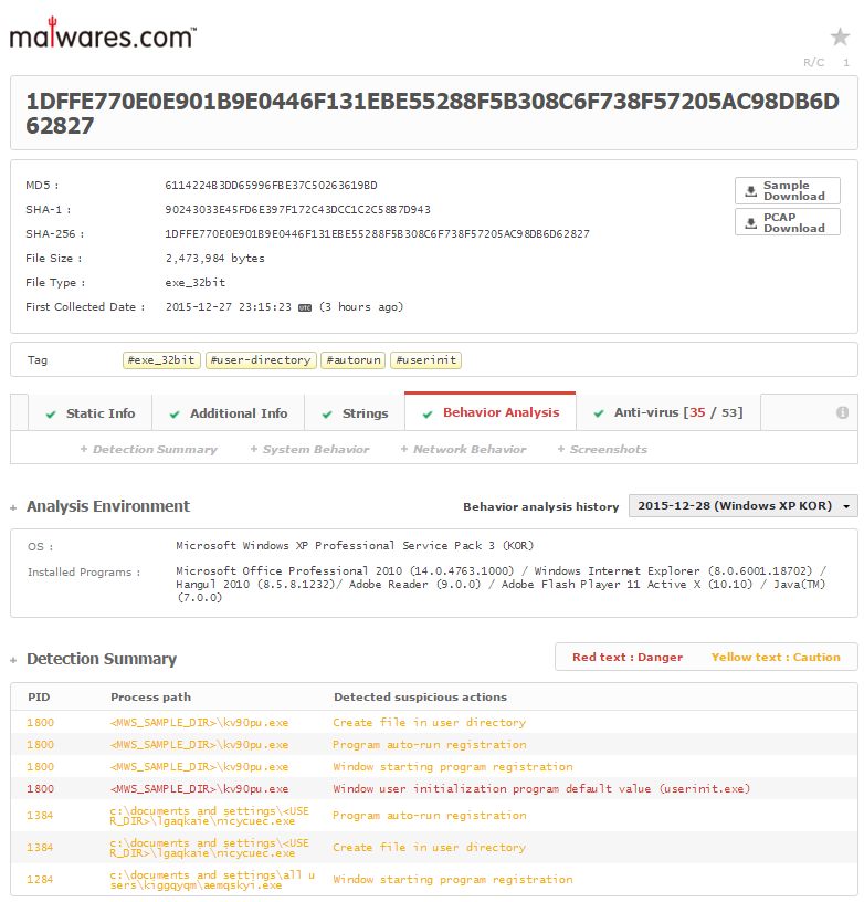 malwarescom's tweet image. &quot;6114224B3DD65996FBE37C50263619BD&quot; [35/53] #userdirectory #autorun #userinit (goo.gl/VFwr78)