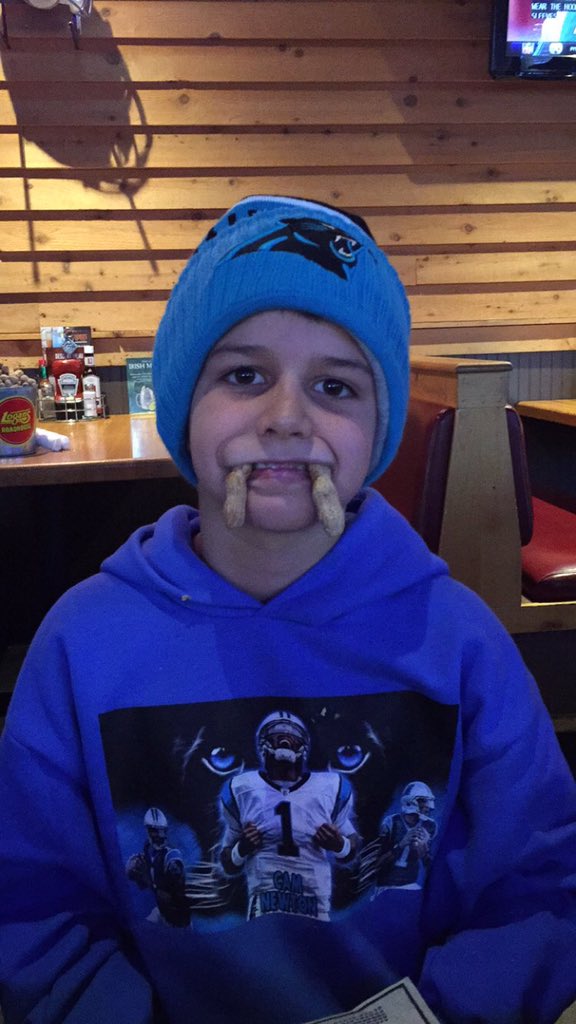 camnrinne's tweet photo. My @CameronNewton loving, Panther wearing Walrus...at dinner watching the Panthers! https://t.co/emZCRTRLoC