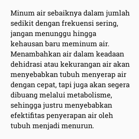 Konsumsi 8 gelas air putih setiap hari.