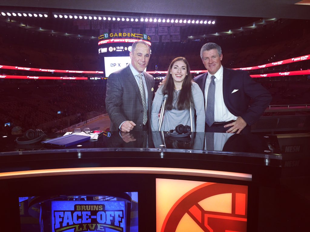 mel_klucz's tweet photo. Throwback to meeting @BJaffe and @AndyBrickley in the @NESN booth at the Bruins Vs. Oilers game! #SoLucky https://t.co/GMC7Usw3SD