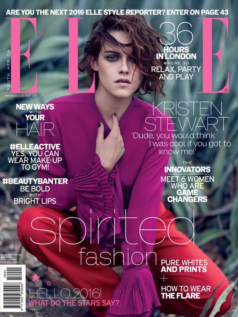 KSTEWART_THAI's tweet photo. RT @ELLEmagazineSA Our January/February #VisionaryIssue is one sale now, featuring A-list rebel #KristenStewart. https://t.co/tzV0A0k0uC