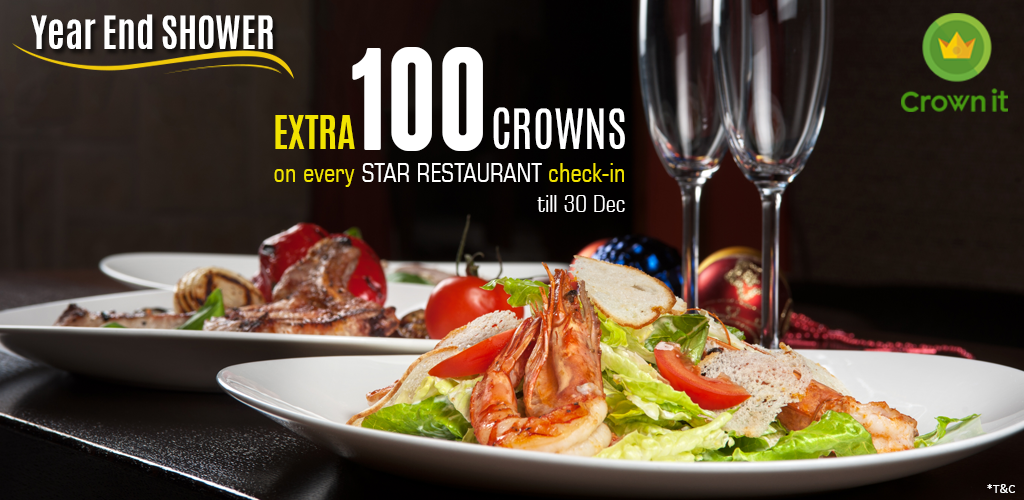 IpsosCrownit's tweet photo. It's raining Crowns. Extra 100 Crowns on every Star-Restaurant check-in 😀 Explore - https://t.co/QvdhPyT7c3 https://t.co/LTVL57TbWB