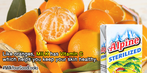 AlpineMilkPH's tweet photo. Like oranges, may Vitamin C ang milk, which helps keep your skin healthy! #MilkYourGoodLooks https://t.co/Z6dXIjLtzu