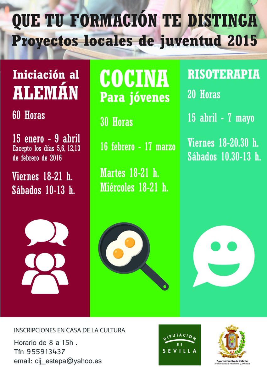 AytodeEstepa's tweet photo. Cursos de @culturaEStepa junto a @CIJEstepa @Dipusevi para jóvenes. https://t.co/JllpoU7h9j