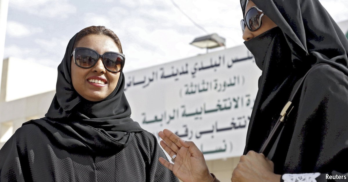 TheEconomist's tweet photo. "Yes we do"—Saudis want change. Votes for women was the first step https://t.co/HfXuyaWjZF https://t.co/446itZ8LbM