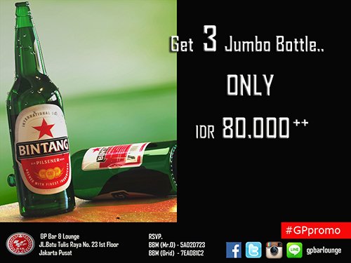 gpbarlounge's tweet photo. #GPpromo #bintangbeer #beerbintang IDR 80k utk 3 big bottle! https://t.co/b5SIxeX8Ik