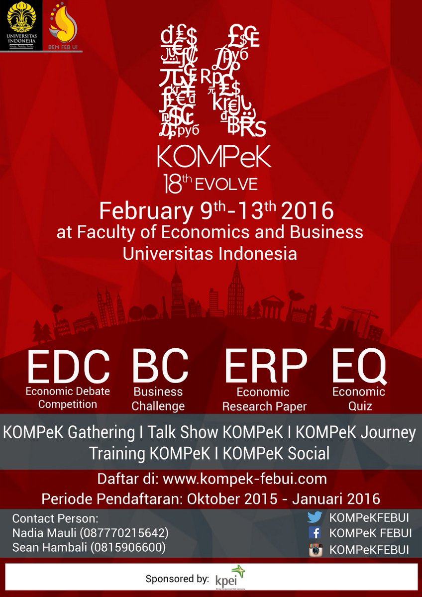Edunewsfm's tweet photo. Tertarik untuk ikut di KOMPeK? Segera daftarkan tim-mu hubungi +62 877 70215642 (Mauli) #KOMPeK18 #FEUI https://t.co/IsUakOALVr