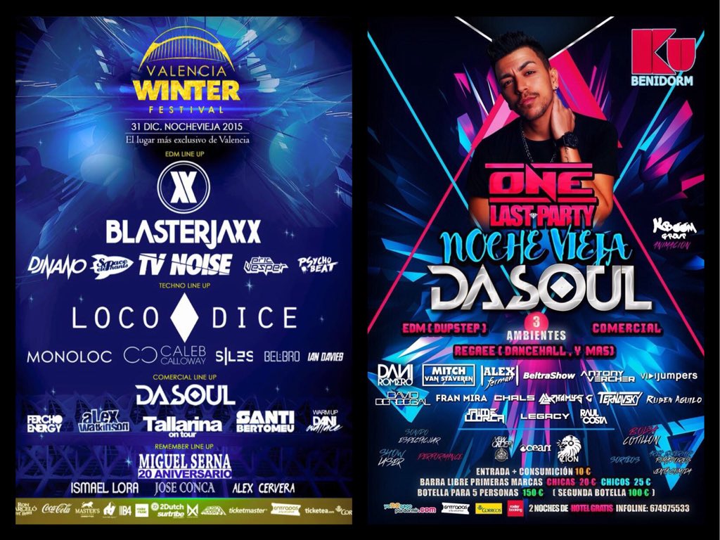 Dasoul's tweet photo. Este fin de año os espero en Valencia y Benidorm, por ese orden. Vamos a partir el 2016 como es. 🎉🎊🍹🔊. https://t.co/wqYrY2j2hO