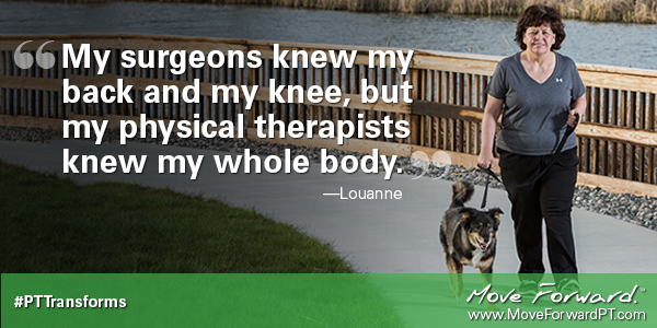 Choose_PT's tweet photo. "My surgeons knew my back and my knee, but my physical therapists knew my whole body." https://t.co/LJIfwL6fA2 https://t.co/TWIFil8nVv