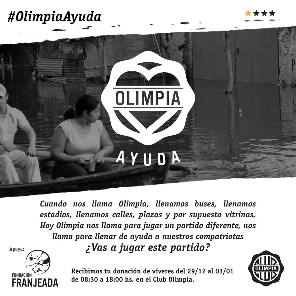 Llegó el momento de unirnos para ayudar. #Olimpia nos llama, #OlimpiaAyuda