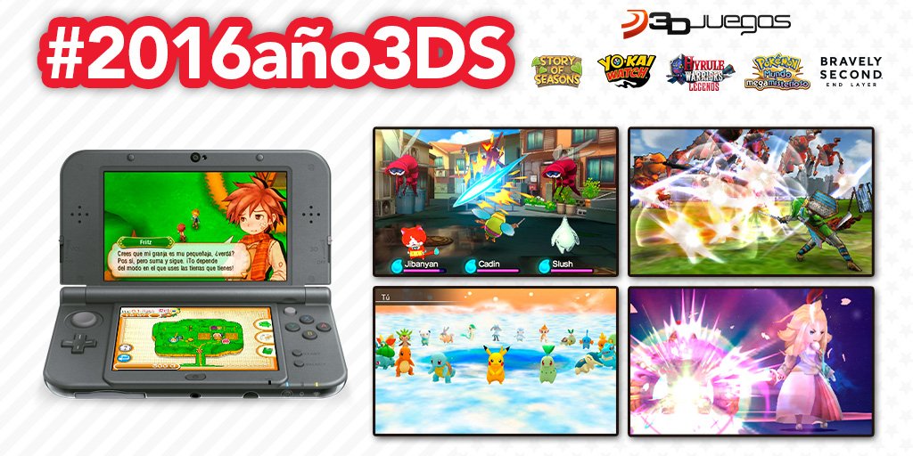 NintendoES's tweet photo. ¡Gana una de las 16 consolas que sorteamos esta semana! Menciona a @3DJuegos con #2016año3DS https://t.co/rB9yS9IY8M https://t.co/oPkpUG4w13
