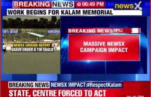 NewsX's tweet photo. #RespectKalam: Massive #NewsX Impact: State, Centre forced to act. Work begins for Kalam memorial. https://t.co/jaUb42TqQK