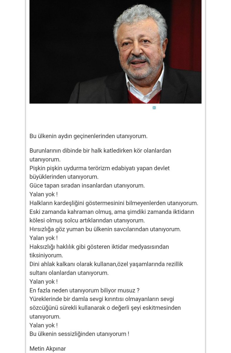 ekspreshabercom's tweet photo. Metin Akpınar, "Utanıyorum..." diyeli birkaç saat oldu. https://t.co/9YgIyKlfQT