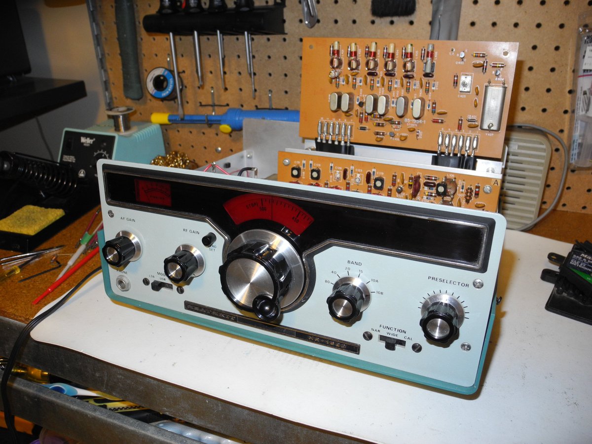 jefftranter's tweet image. Current #Heathkit restoration projects: an HR-1680 amateur radio receiver and a pair of GRS-65A walkie-talkies.