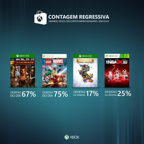 Xbox Brasil - Todos os dias você encontra um desconto exclusivo! Acesse:  www.xbox.com/pt-BR/countdown