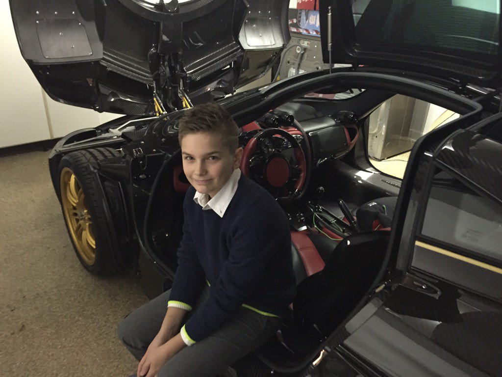 Zyszkowski's tweet photo. Alek Z sitting in a one-of-a-kind #Pagani Automobili https://t.co/Sv2hRWmfHC