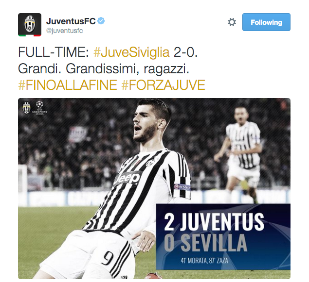 Top 10 degli Juve-Tweets 2015: #JuveSiviglia, una partita giocata magistralmente.
