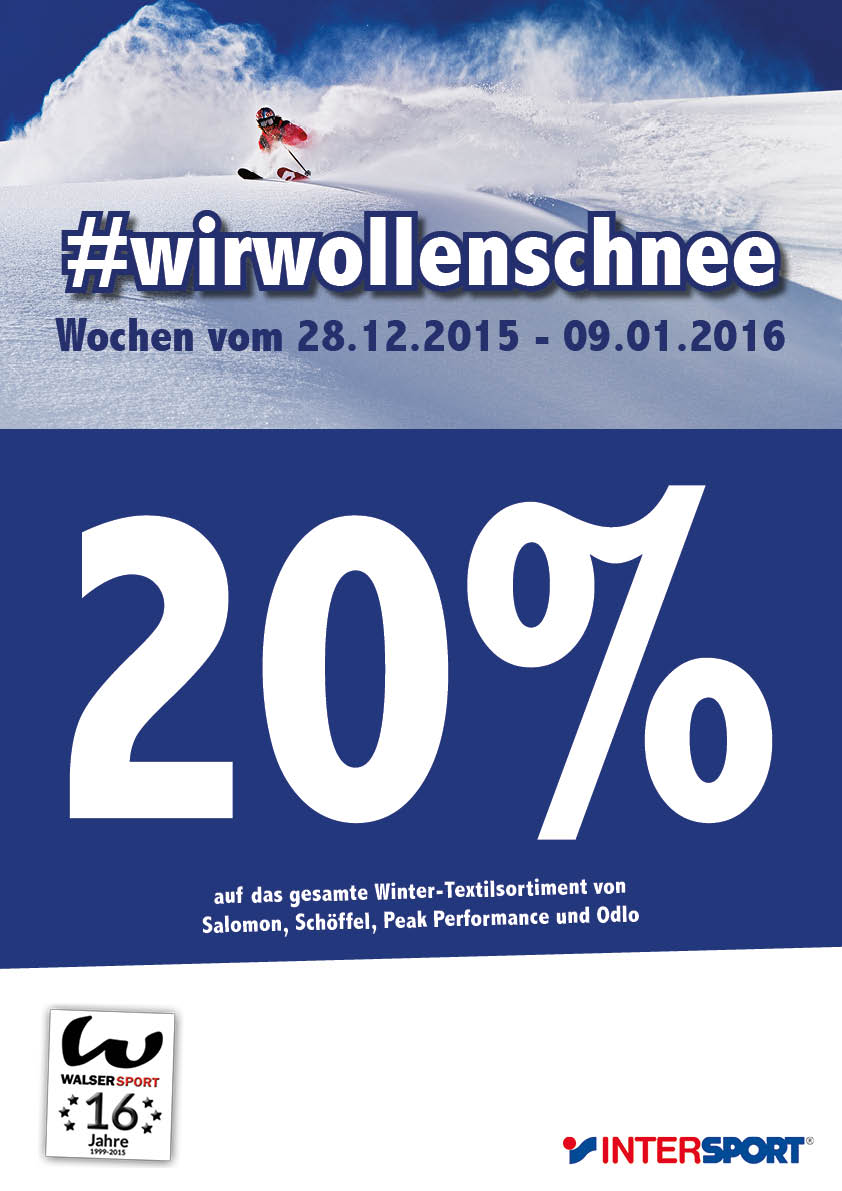 WalserSport's tweet photo. #wirwollenschnee Wochen
Jetzt 20% Rabatt auf das gesamte Winter-Textilsortiment. https://t.co/1RCTiC9X57