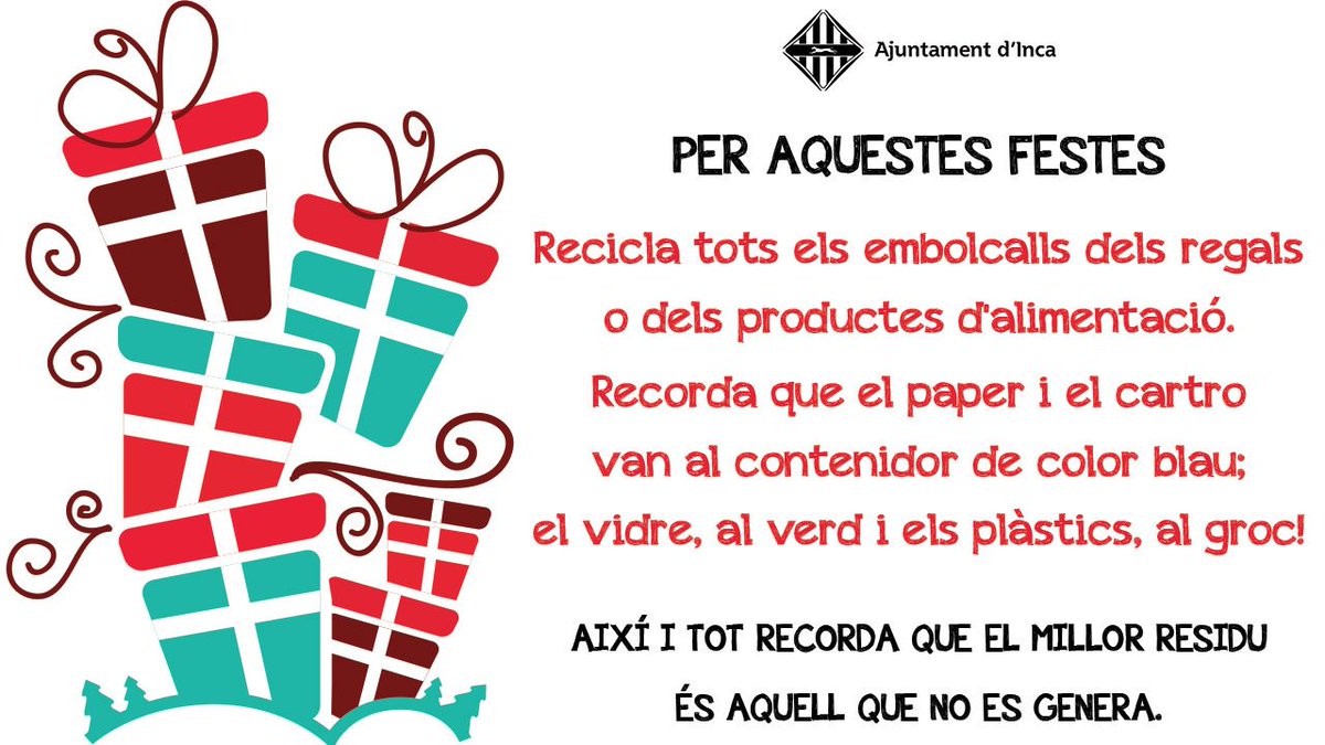 incaciutat's tweet photo. Molts regals aquests dies? #IncaRecicla https://t.co/AkVkKdGSTX
